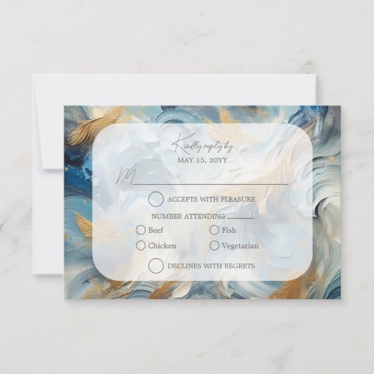 Hedendaagse Elegantie: Blauw Wit Goud RSVP (Voorkant)