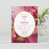 Hedendaagse elegantie: Fuchsia roze gouden bruilof Kaart (Staand voorkant)