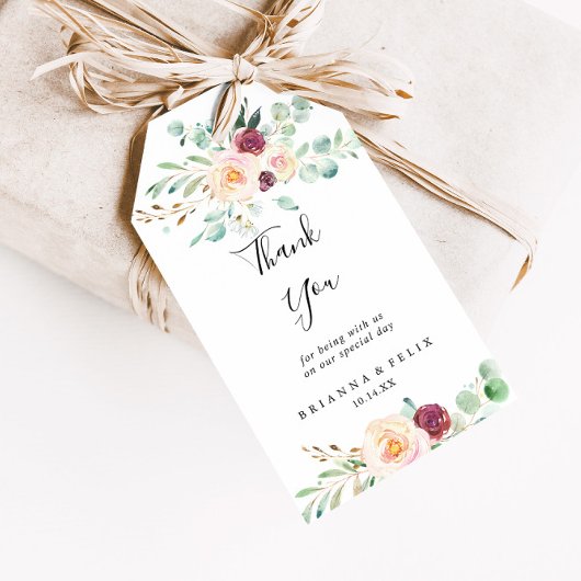 Hedendaagse eucalyptus bloemenbruiloft dank u cadeaulabel