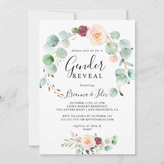 Hedendaagse Eucalyptus Bloemengenderonthulling Fee Kaart (Voorkant)