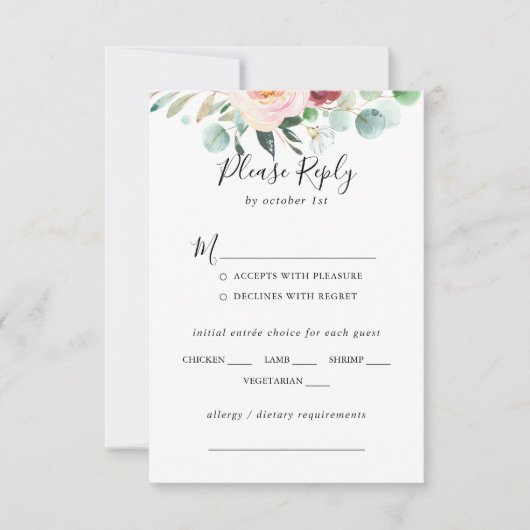 Hedendaagse Eucalyptus Bruiloft Menu Keuze RSVP (Voorkant)