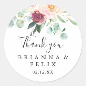 Hedendaagse eucalyptus dank u bruiloft gunst ronde sticker (Voorkant)