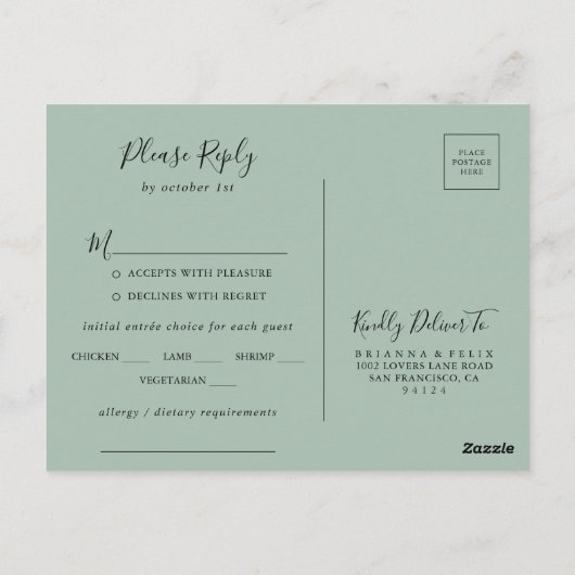 Hedendaagse Eucalyptus Menu Keuze RSVP Briefkaart (Achterkant)