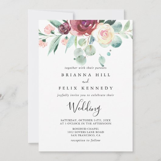 Hedendaagse Eucalyptus voor & achter bruiloft Kaart (Voorkant)