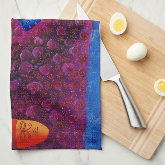 Hedendaagse familiebeschildering van moeder en zoo theedoek (Quarter Fold)