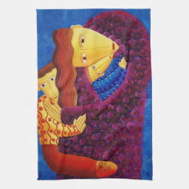 Hedendaagse familiebeschildering van moeder en zoo theedoek