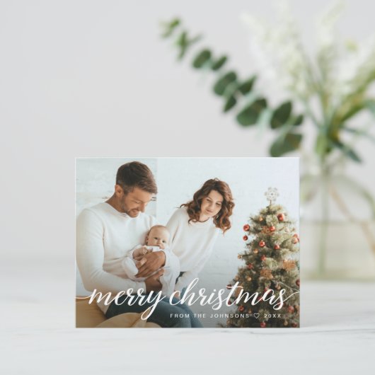 Hedendaagse familiefoto Vrolijk kerstfeest Feestdagenkaart (Staand voorkant)