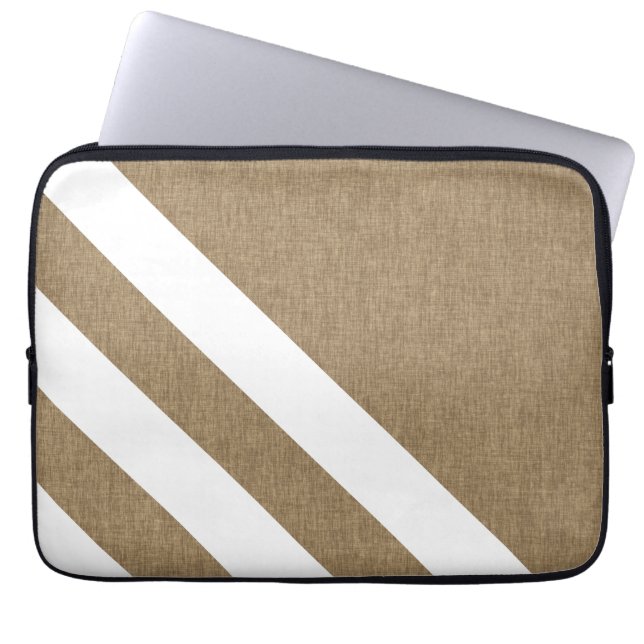 hedendaagse Faux Burlap-witte strepen Laptop Sleeve (Voorkant)