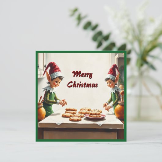 Hedendaagse feestelijke grillige kerstkabouters feestdagenkaart (Staand voorkant)