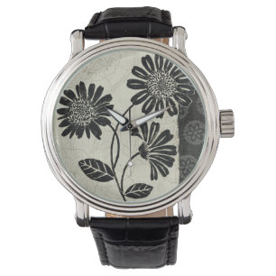 Hedendaagse flora in zwart-wit horloge