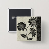Hedendaagse flora in zwart-wit vierkante button 5,1 cm (Voorkant /achterkant)