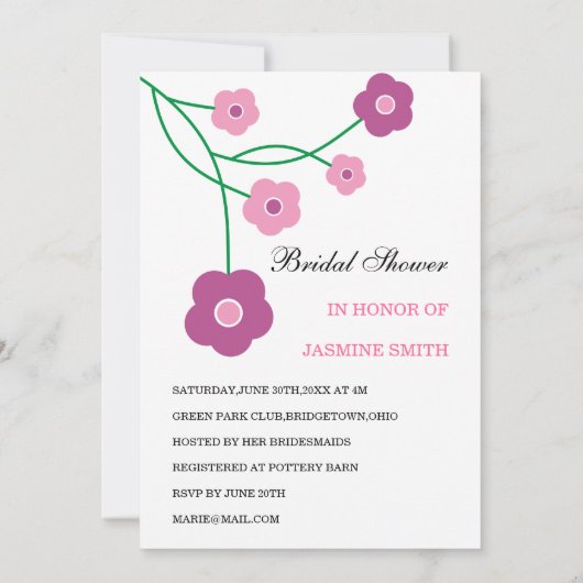 Hedendaagse Floral Bridal Shower Invitations Kaart (Achterkant)