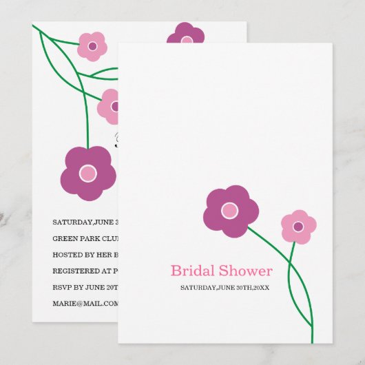Hedendaagse Floral Bridal Shower Invitations Kaart (Voorkant / Achterkant)