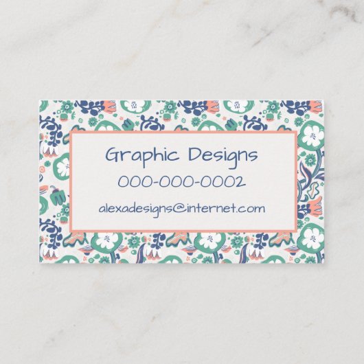 Hedendaagse Floral Doodle Print Visitekaartje (Achterkant)
