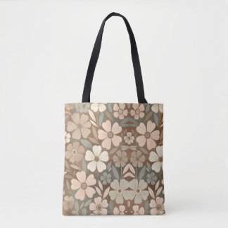 Hedendaagse Folk Bloemen in Zachte Aardetinten Tote Bag