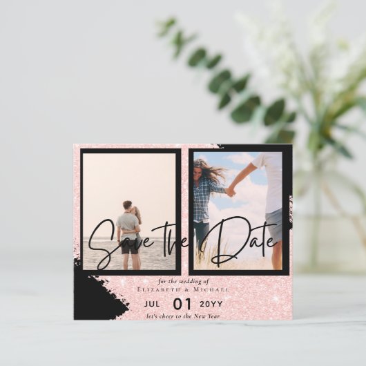 Hedendaagse foto aankondiging trouwerij datum (Staand voorkant)