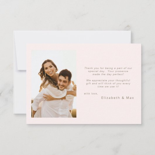 Hedendaagse foto Blush bruiloft dank u Bedankkaart (Achterkant)