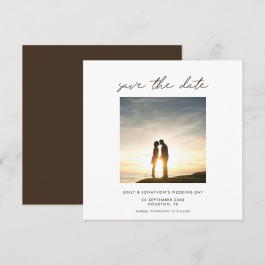 Hedendaagse foto Modern script Bruin Save The Date (Voorkant / Achterkant)