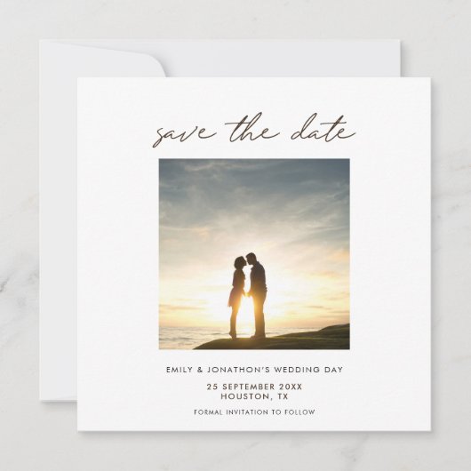 Hedendaagse foto Modern script Bruin Save The Date (Voorkant)