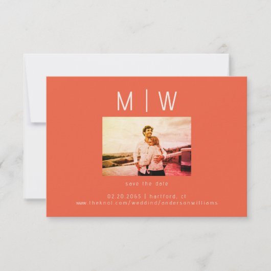 Hedendaagse foto Tangerine Bruiloft Save the Date Bedankkaart (Voorkant)
