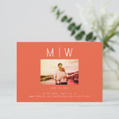 Hedendaagse foto Tangerine Bruiloft Save the Date Bedankkaart (Staand voorkant)