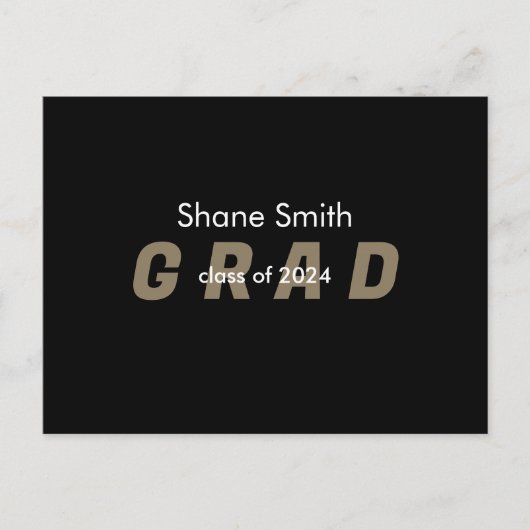 Hedendaagse foto Zwart Afstuderen Aankondiging Briefkaart (Voorkant)