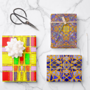 Hedendaagse Geometrische Abstracte Goud/Blauw/Geel Inpakpapier Vel