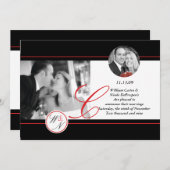 Hedendaagse getypte trouwkaart met monogram aankondiging (Voorkant / Achterkant)