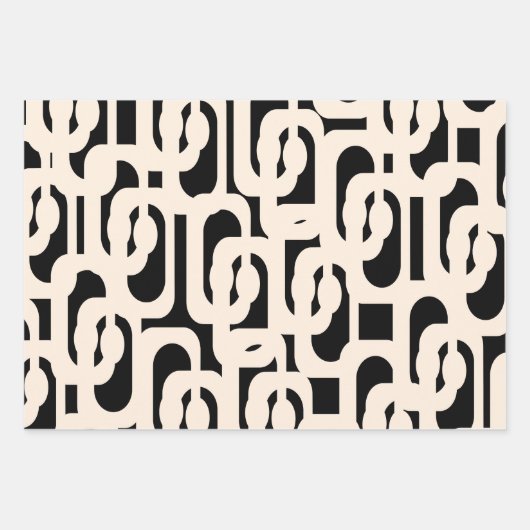 Hedendaagse Glam Loop Patroon in Zwart en Crème Inpakpapier Vel (Voorkant 3)