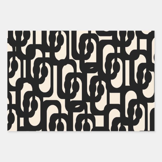 Hedendaagse Glam Loop Patroon in Zwart en Crème Inpakpapier Vel (Voorkant 2)