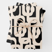 Hedendaagse Glam Loop Patroon in Zwart en Crème Inpakpapier Vel (In situ)