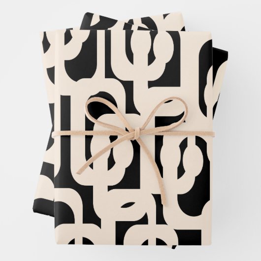 Hedendaagse Glam Loop Patroon in Zwart en Crème Inpakpapier Vel (In situ)