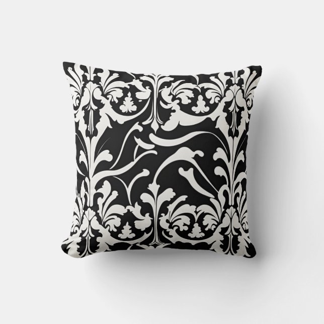 Hedendaagse Glossy Damask - Zwart & Wit Kussen (Voorkant)