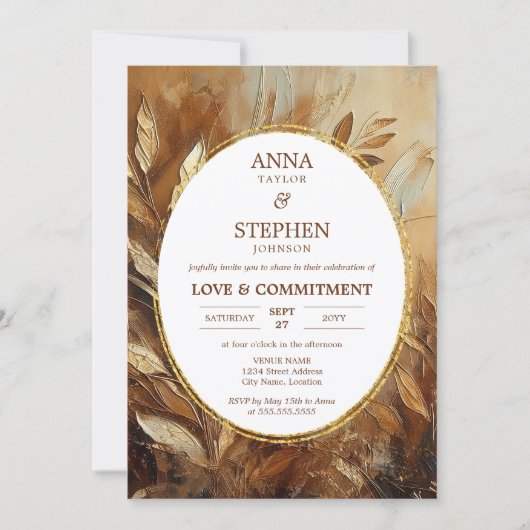 Hedendaagse gouden elegantie commitment ceremonie kaart (Voorkant)