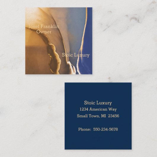 Hedendaagse gouden en blauwe alcoholinkt vierkante visitekaartje (Voorkant / Achterkant)