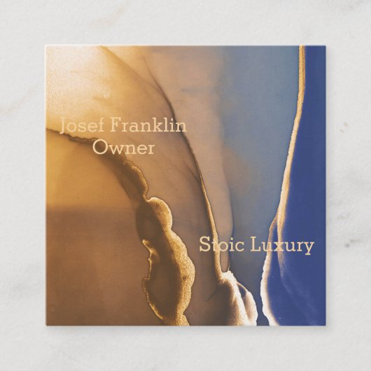 Hedendaagse gouden en blauwe alcoholinkt vierkante visitekaartje (Voorkant)