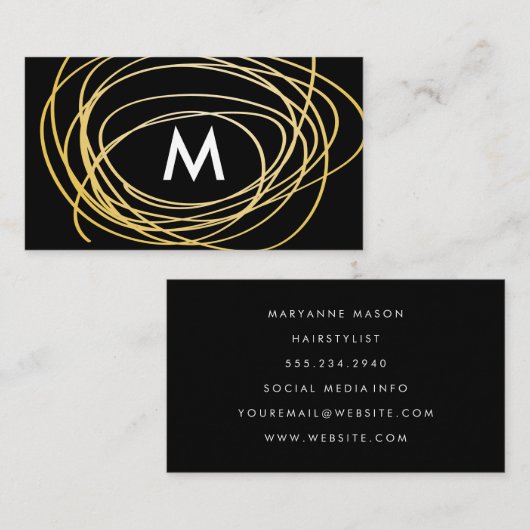 Hedendaagse gouden krabbels met monogram visitekaartje (Voorkant / Achterkant)