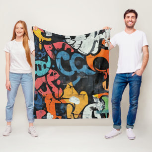 Hedendaagse Graffiti Abstract Roze Blauw Zwart Fleece Deken