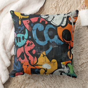 Hedendaagse Graffiti Abstract Roze Blauw Zwart Kussen