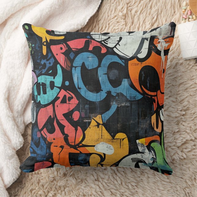 Hedendaagse Graffiti Abstract Roze Blauw Zwart Kussen (Deken)