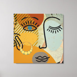 Hedendaagse grafische gezicht silhouet canvas afdruk