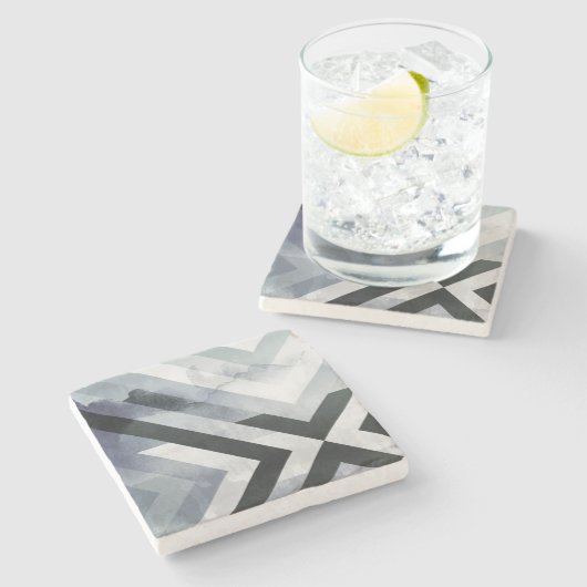 Hedendaagse grijs zwart verontruste geometrische stenen onderzetter (Zijkant)