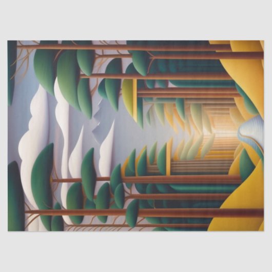 Hedendaagse groene bomen pad landschap kunstwerk tissuepapier (Voorkant)