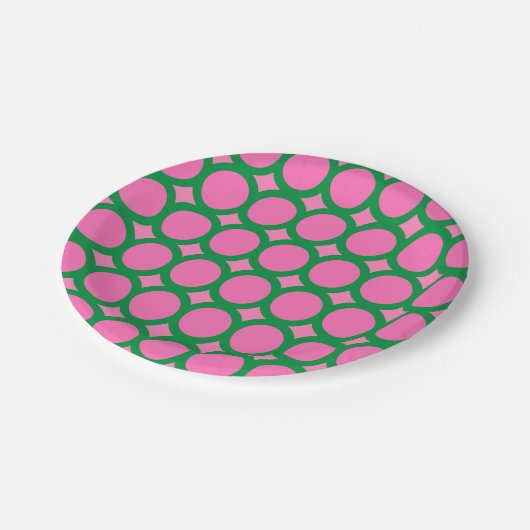 Hedendaagse Groene & Roze Geometrische Cirkelvorm Papieren Bordje (Gekanteld)