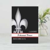 Hedendaagse Grote Fleur de Lis Rehearsal Dinner Kaart (Staand voorkant)