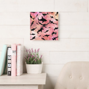 Hedendaagse haai vis kaken walvis onder het zee me vierkante klok