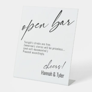 Hedendaagse handgeschreven humoristische open bar reclamebord met voetstuk