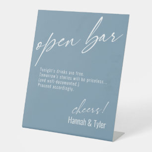 Hedendaagse handgeschreven humoristische open bar reclamebord met voetstuk