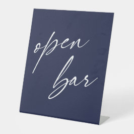 Hedendaagse handgeschreven Open Bar Navy Blauwe Reclamebord Met Voetstuk
