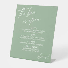 Hedendaagse handgeschreven Sage Green Open Bar Men Reclamebord Met Voetstuk
